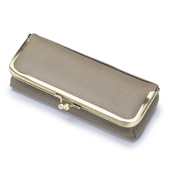 Футляр для очков из натуральной кожи, портативная сумка для хранения солнцезащитных очков, высококачественный футляр для очков с зажимом, женский футляр для карандаша для бровей.