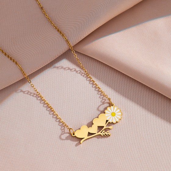 Колье из нержавеющей стали в виде ромашки для женщин, уникальный, высококачественный, универсальный и простой дизайн.