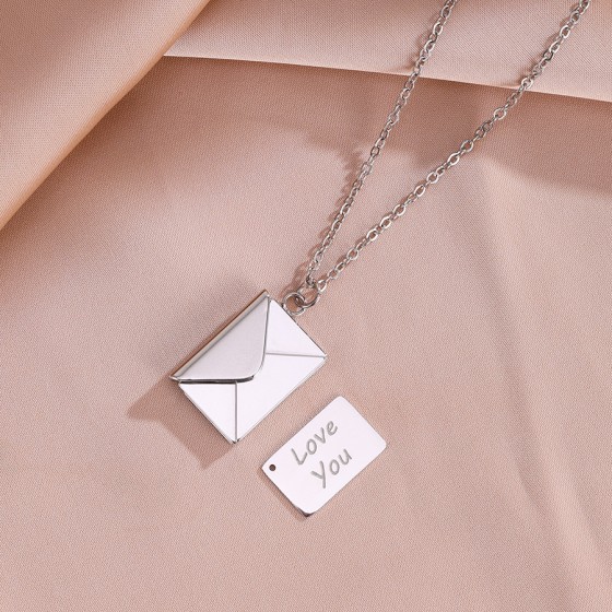 Колье в виде конверта с гравированным любовным письмом, нержавеющая сталь, открывающееся колье с гравировкой, классическая фотокоробка из титановой стали, колье с матовой отделкой.